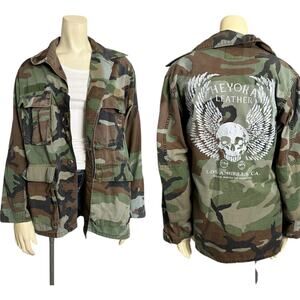 Heyoka Leather LA Upcycled Army Surplus Camo Jacket Skull Grunge Military M/L